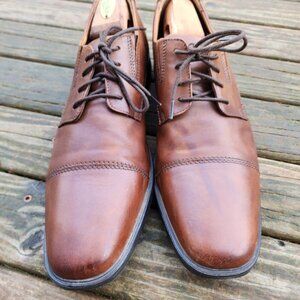 Clarks Tilden Men Leather Cap-Toe Dress Shoes Dark Tan Leather Sz 12 M Classic